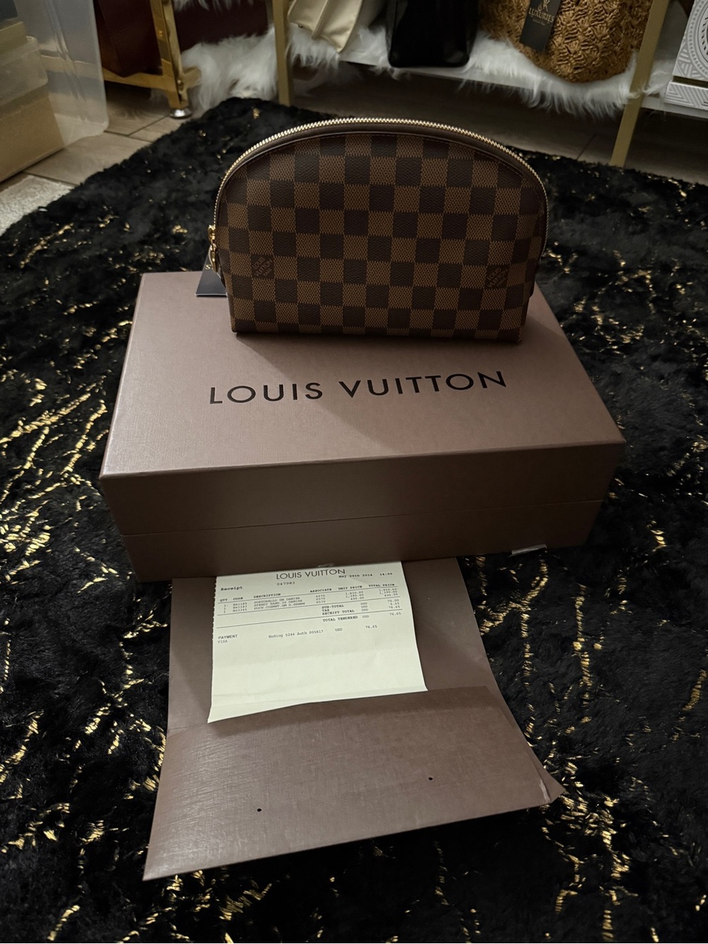 Louis Vuitton Brown Damier Canvas Pouch with Gold Hardware